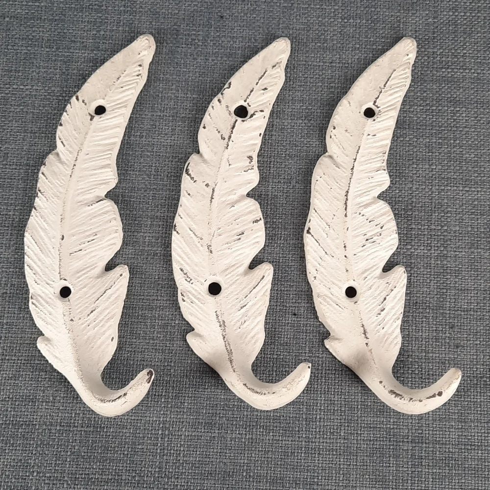 Feather Hook White Cast Iron Wall Shelf Hooks Heavy Duty Feathers Design Decor